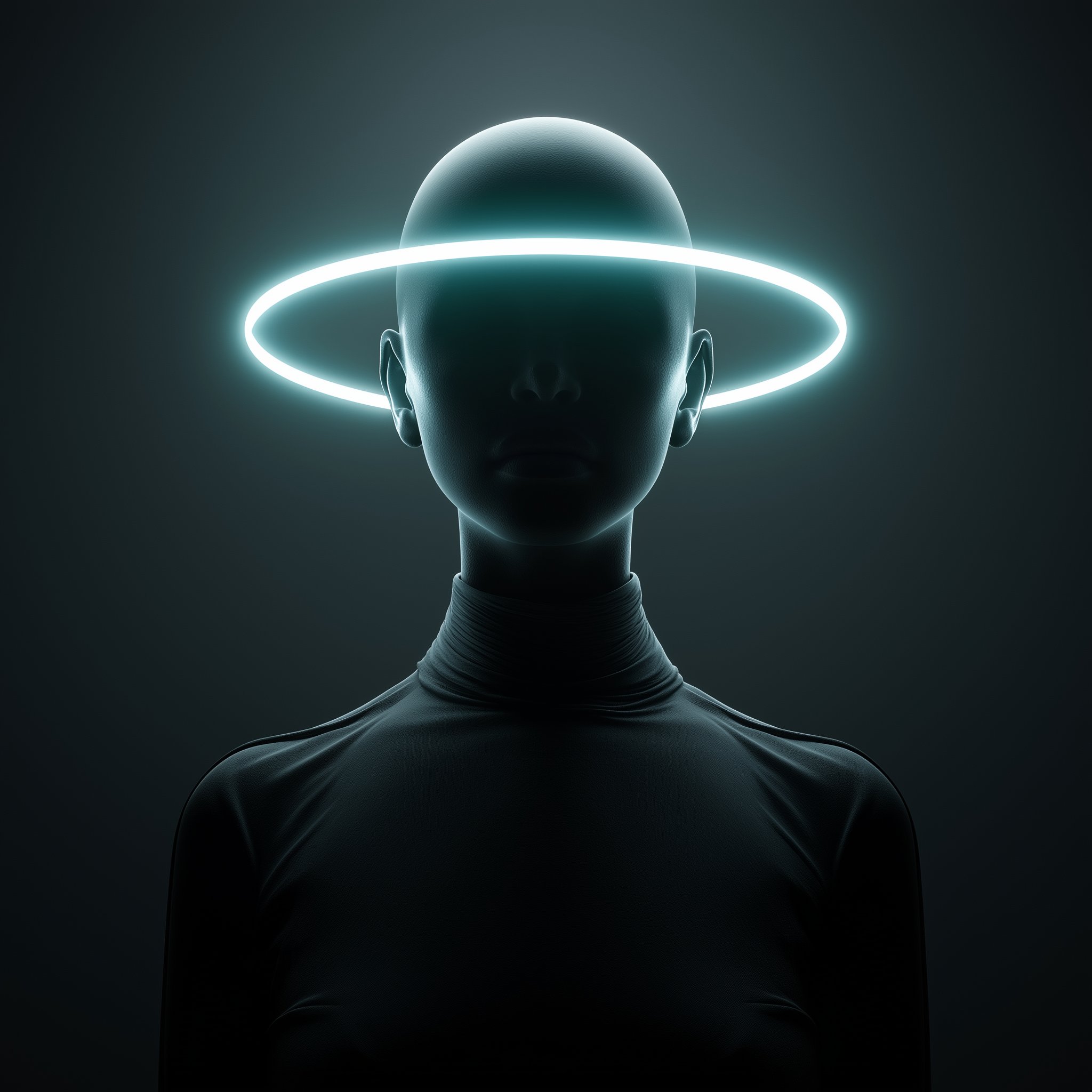 Silhouette umanoide con anello luminoso — razionalità e controllo volitivo
